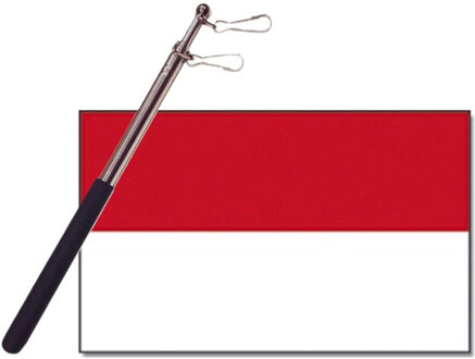 Landen vlag Indonesie - 90 x 150 cm - met compacte draagbare telescoop vlaggenstok - supporters