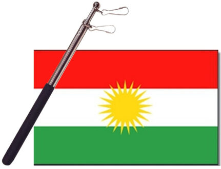 Landen vlag Koerdistan - 90 x 150 cm - met compacte draagbare telescoop vlaggenstok - supporters
