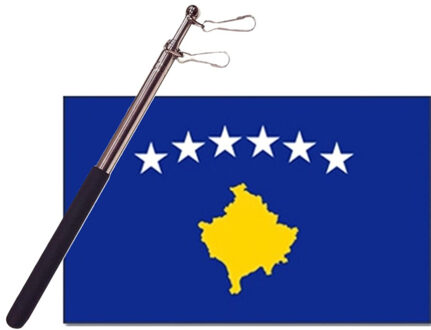 Landen vlag Kosovo - 90 x 150 cm - met compacte draagbare telescoop vlaggenstok - supporters