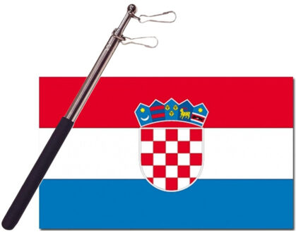 Landen vlag Kroatie - 90 x 150 cm - met compacte draagbare telescoop vlaggenstok - supporters