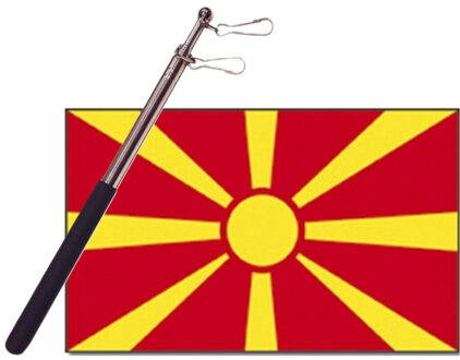 Landen vlag Macedonie - 90 x 150 cm - met compacte draagbare telescoop vlaggenstok - supporters