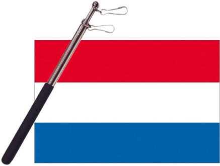 Landen vlag Nederland - 90 x 150 cm - met compacte draagbare telescoop vlaggenstok - supporters
