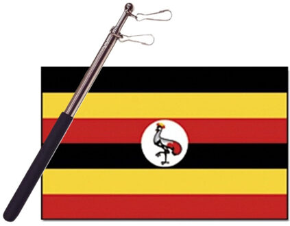 Landen vlag Oeganda - 90 x 150 cm - met compacte draagbare telescoop vlaggenstok - supporters