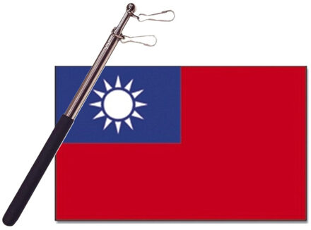 Landen vlag Taiwan - 90 x 150 cm - met compacte draagbare telescoop vlaggenstok - supporters