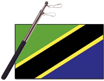 Landen vlag Tanzania - 90 x 150 cm - met compacte draagbare telescoop vlaggenstok - supporters