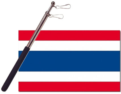 Landen vlag Thailand - 90 x 150 cm - met compacte draagbare telescoop vlaggenstok - supporters