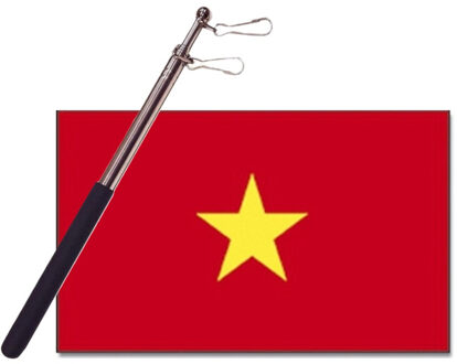 Landen vlag Vietnam - 90 x 150 cm - met compacte draagbare telescoop vlaggenstok - supporters