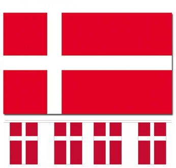 Landen vlaggen versiering set - Denemarken - Vlag 90 x 150 cm en vlaggenlijn 3 meter
