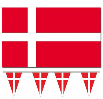 Landen vlaggen versiering set - Denemarken - Vlag 90 x 150 cm en vlaggenlijn 5 meter