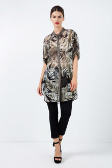 Lang Chiffon Shirt met print - maat Zwart