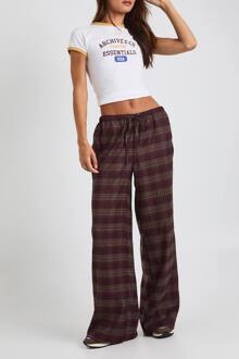 Lang Geruite Broek Met Trekkoord-Taille En Wijde Pijpen, Chocolate - 36