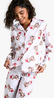 Lang Kerstbeer Print Langmouw Shirt & Broek Pyjamazet, Brown - 42
