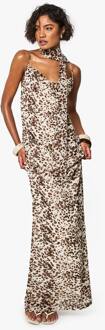 Lang Model Maxi-Jurk Met Luipaardprint, Draperende Halslijn En Slip-Stijl, Animal - 36
