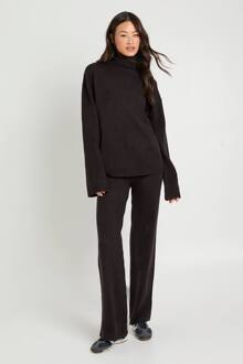 Lang Superzachte Rolkraag Oversized Trui En Wijde Broek Co-Ord, Black - M