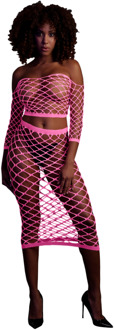 Langarm Crop Top en Lange Rok - One Size - Neon Roze