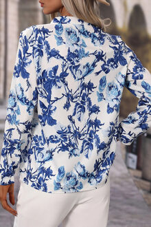 Langarm V-hals Bloemenprint Blouse Wit