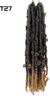 Lange 14Inch Vlinder Faux Locs Synthetische Gehaakte Vlechten Hair Extensions 20 Strengen/Pack Natural Zwart Krullend Vlechten Haar T27