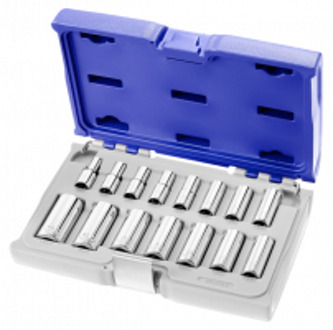 lange 6-kantdoppenset 3/8" | 15-delig | in koffer | E031804 - E031804