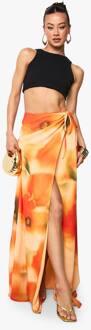 Lange Abstracte Chiffon Maxi-Rok Met Zijsplit, Orange - 38