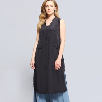 Lange bi-materiële vest Zwart