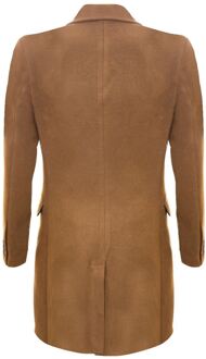 Lange bruine wollen slim-fit overjas voor heren
