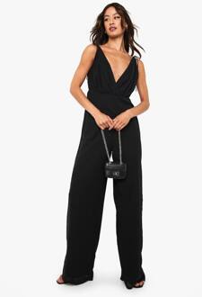 Lange Chiffon Jumpsuit Met Bandjes En Wijde Pijpen, Black - 40
