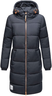 lange dames gewatteerde winterjas met capuchon – Nomadiaa Blauw - XL