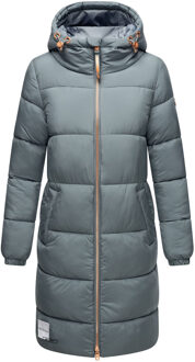 lange dames gewatteerde winterjas met capuchon – Nomadiaa Blauw