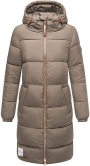 lange dames gewatteerde winterjas met capuchon – Nomadiaa Bruin - XL
