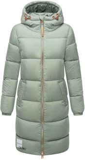 lange dames gewatteerde winterjas met capuchon – Nomadiaa - maat Mint