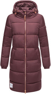 lange dames gewatteerde winterjas met capuchon – Nomadiaa Wijnrood - XL