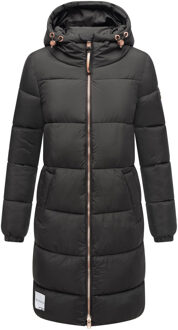 lange dames gewatteerde winterjas met capuchon – Nomadiaa Zwart - 3XL