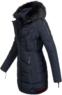 lange dames winterjas Moonshine met imitatiebontkraag & teddyvoering Blauw - XL
