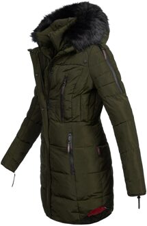 lange dames winterjas Moonshine met imitatiebontkraag & teddyvoering Groen - 2XL