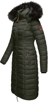 Lange Dames Winterjas Umay – Gewatteerde Jas met Afneembare Capuchon & Bontkraag Groen - XL