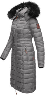 Lange Dames Winterjas Umay – Gewatteerde Jas met Afneembare Capuchon & Bontkraag - maat 2XL Grijs