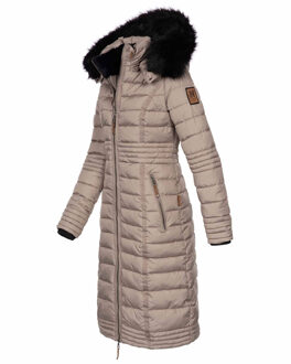 Lange Dames Winterjas Umay – Gewatteerde Jas met Afneembare Capuchon & Bontkraag - maat Grijs