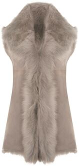 Lange damesbodywarmer van Toscana-schapenvacht-Sorocaba Lichtgrijs - EU 40 / UK 12