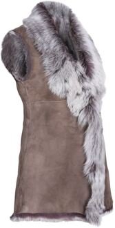 Lange damesbodywarmer van Toscana-schapenvacht-Sorocaba - maat EU 40 / UK 12 Taupe