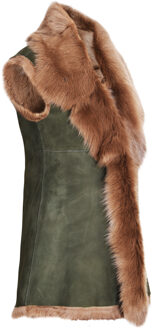 Lange damesbodywarmer van Toscana-schapenvacht-Sorocaba - maat EU 42 / UK 14 Olijf