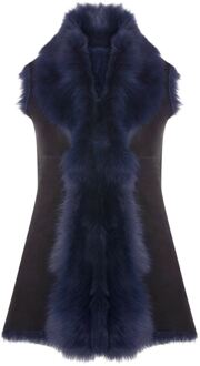 Lange damesbodywarmer van Toscana-schapenvacht-Sorocaba Navy
