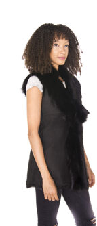 Lange damesbodywarmer van Toscana-schapenvacht-Sorocaba Zwart - EU 36 / UK 8
