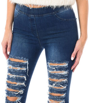 Lange denim damesbroek van elastische stof D2001 Blauw - XL