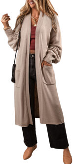 Lange Gebreide Cardigan Met Zakken - maat XL Bruin