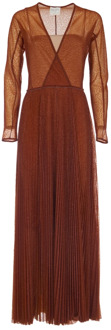 Lange geplooide jurk met gekruiste bovenkant en uitlopende rok Forte Forte , Orange , Dames - S,Xs