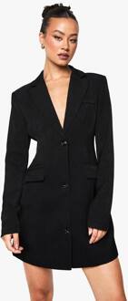 Lange Getailleerde Gestructureerde Blazerjurk Met Opgesnoerde Taille, Black - 36