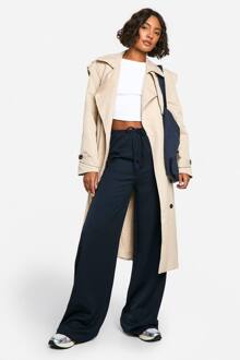 Lange Geweven Broek Met Wijde Pijpen En Trekkoord, Navy - 36