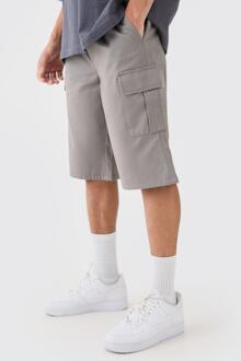 Lange Grijze Baggy Cargo Shorts Met Elastische Taille, Grey - L