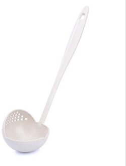 Lange Handvat Vergiet Soep Lepel Effen Kleur Koken Vergiet Keuken Scoop Plastic Servies Zeef nordic beige