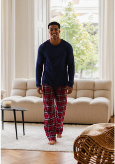 Lange heren pyjama set met flanellen pyjamabroek rood/blauw Veelkleurig - XXL